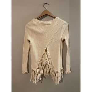 Eri + Ali Anthropologie Malla Fringe Hem Split Back Sweater